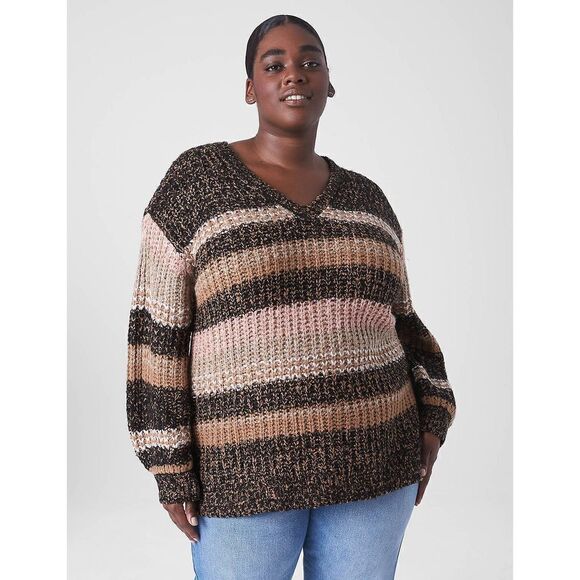 Lane Bryant Sweater Womens 18 Long Sleeve V neck Striped Pullover NEW Knit - Picture 1 of 9